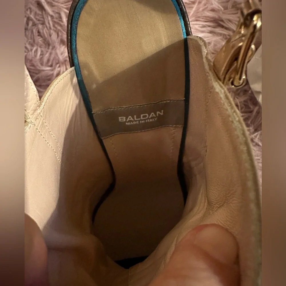 COPY - New Baldan Brown and Tan Leather Suede Peep Toe Sandal Wedges Size 38